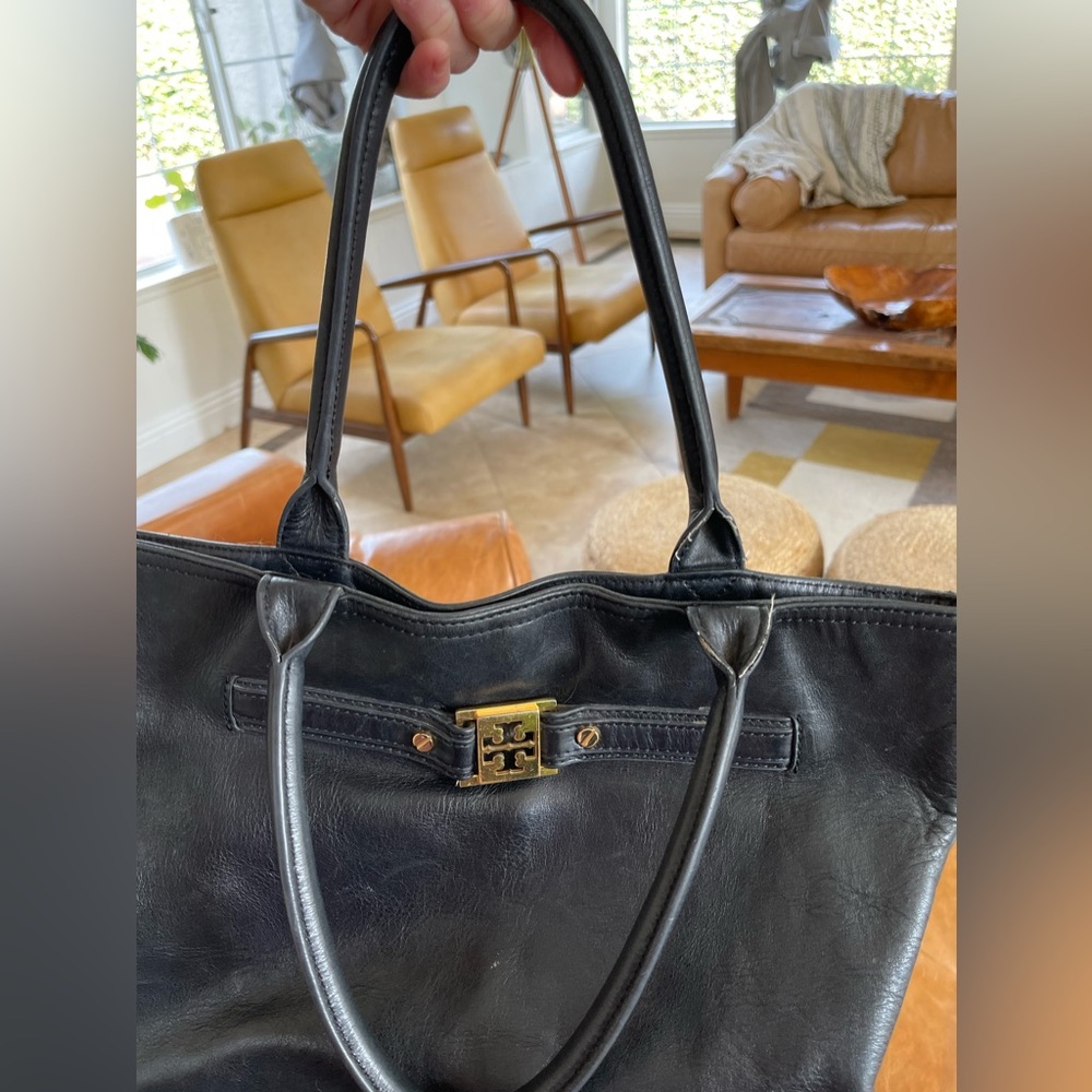GENUINE all leather black TORY BURCH tote purse bag